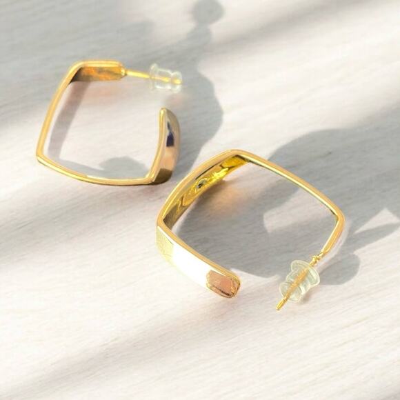 Gold Plated  Stainless Steel Square Hoops Earrings NEW - Picture 3 of 7